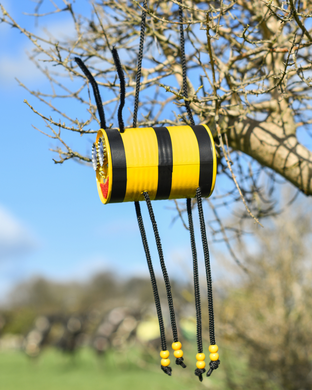 Recycled Metal Yellow 'Stripe' The Bee Garden Decoration Side On