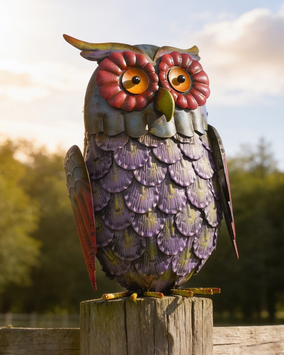 'Rose' The Colourful Steel Owl Ornament - 26cm