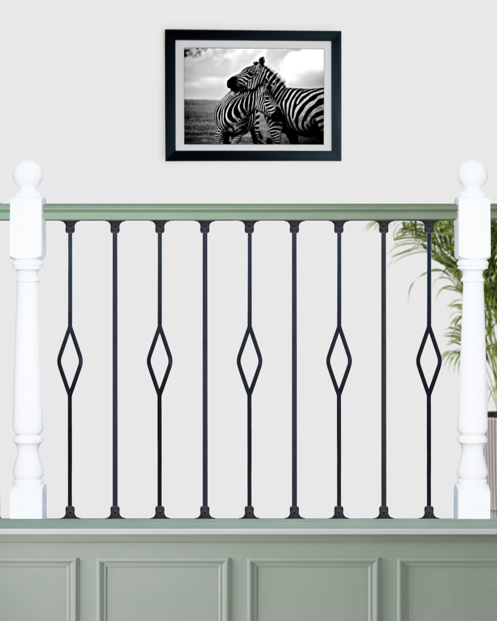 Set Of 2 'Needham & Abbott' Steel Stair Spindles In Matte Black With Adjustable Brackets