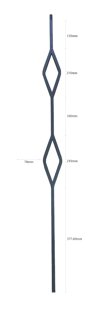 Dimensions Of The Set of 2 'Needham & Beresford' Steel Stair Spindles In Matte Black