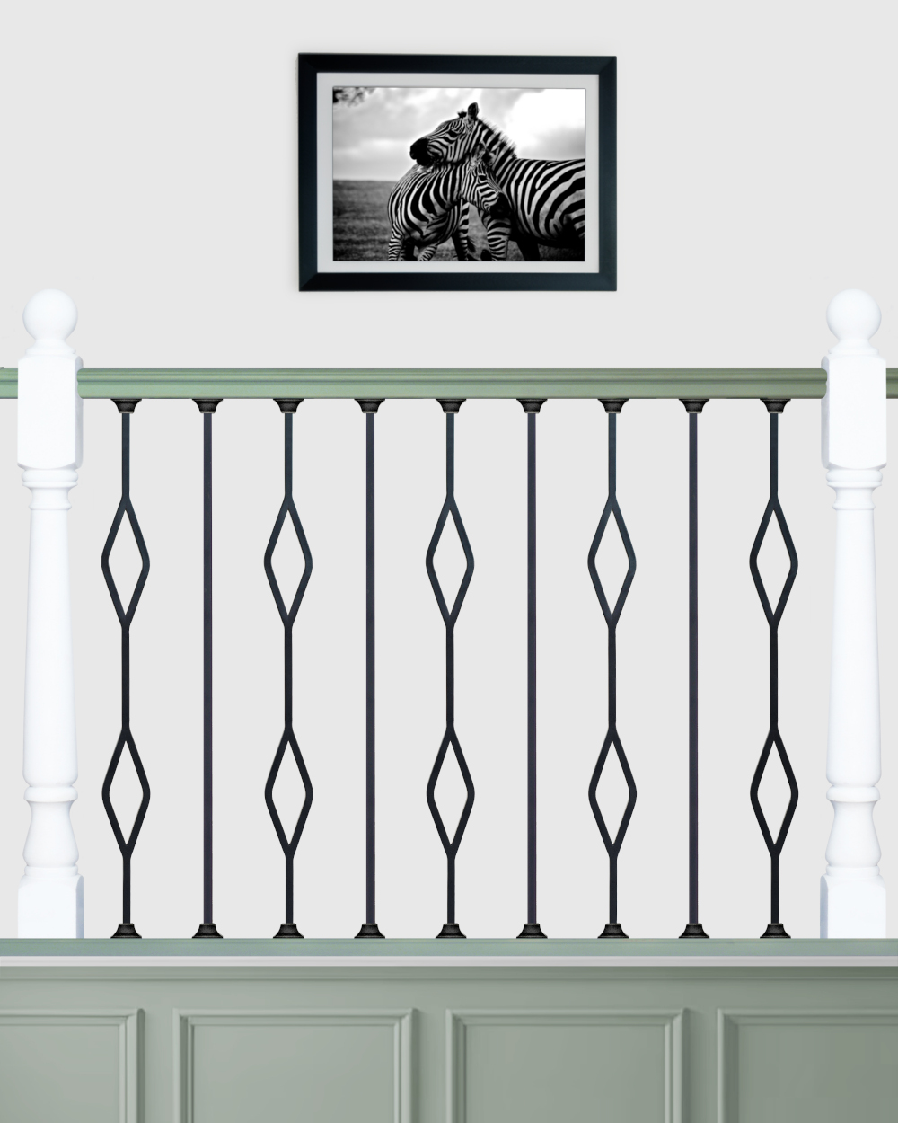 Set of 2 'Needham & Beresford' Steel Stair Spindles In Matte Black On The Landing