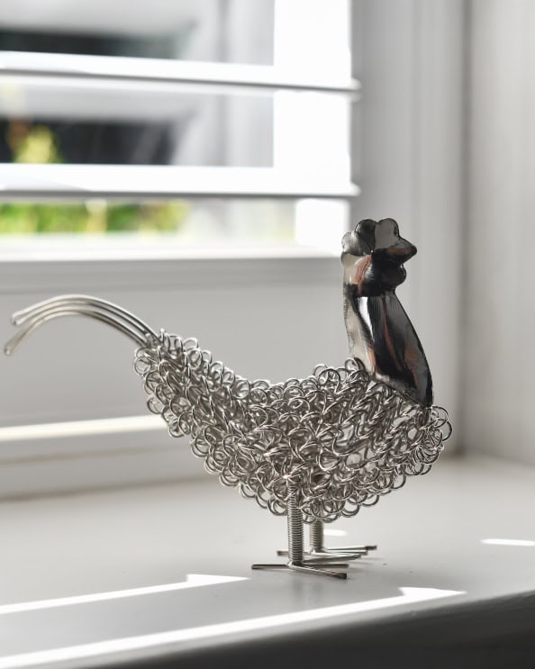 'Cody' The Colourful Cockerel Scrap Metal Art Sculpture - Silver
