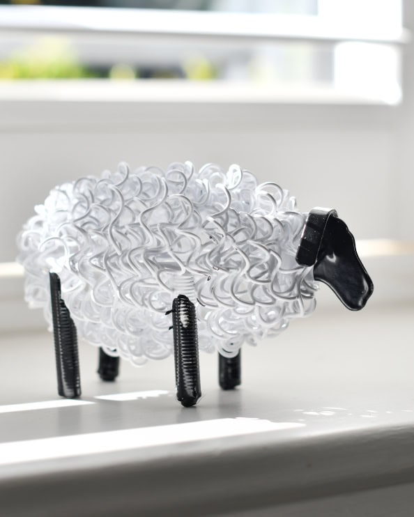 'Curly' The Colourful Sheep Scrap Metal Art Sculpture - White