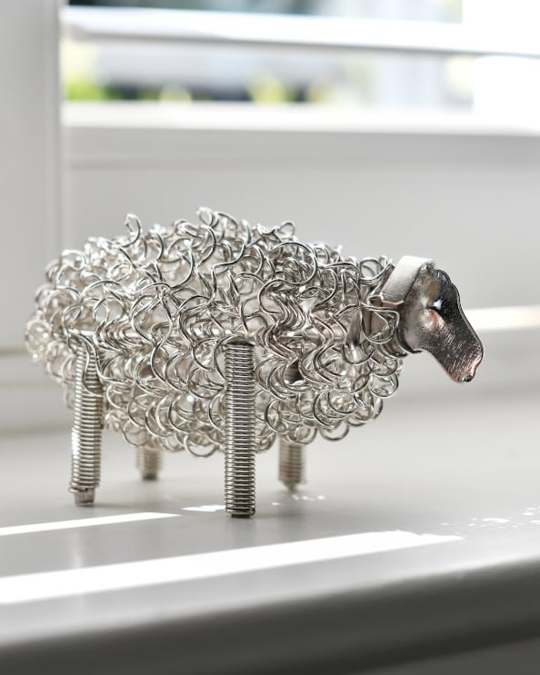 'Curly' The Colourful Sheep Scrap Metal Art Sculpture - Silver