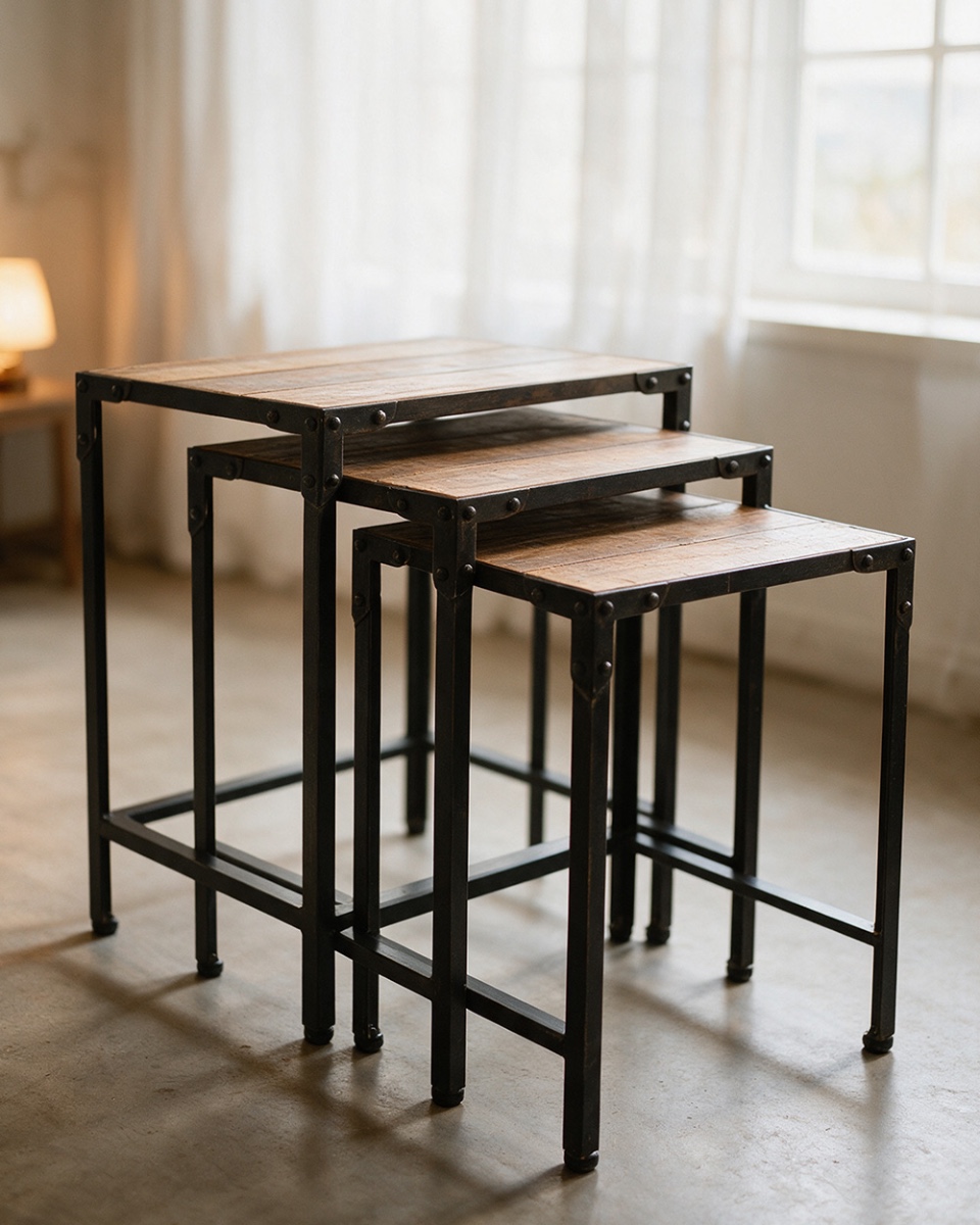 Recycled Wood & Iron Rustic Nesting Tables