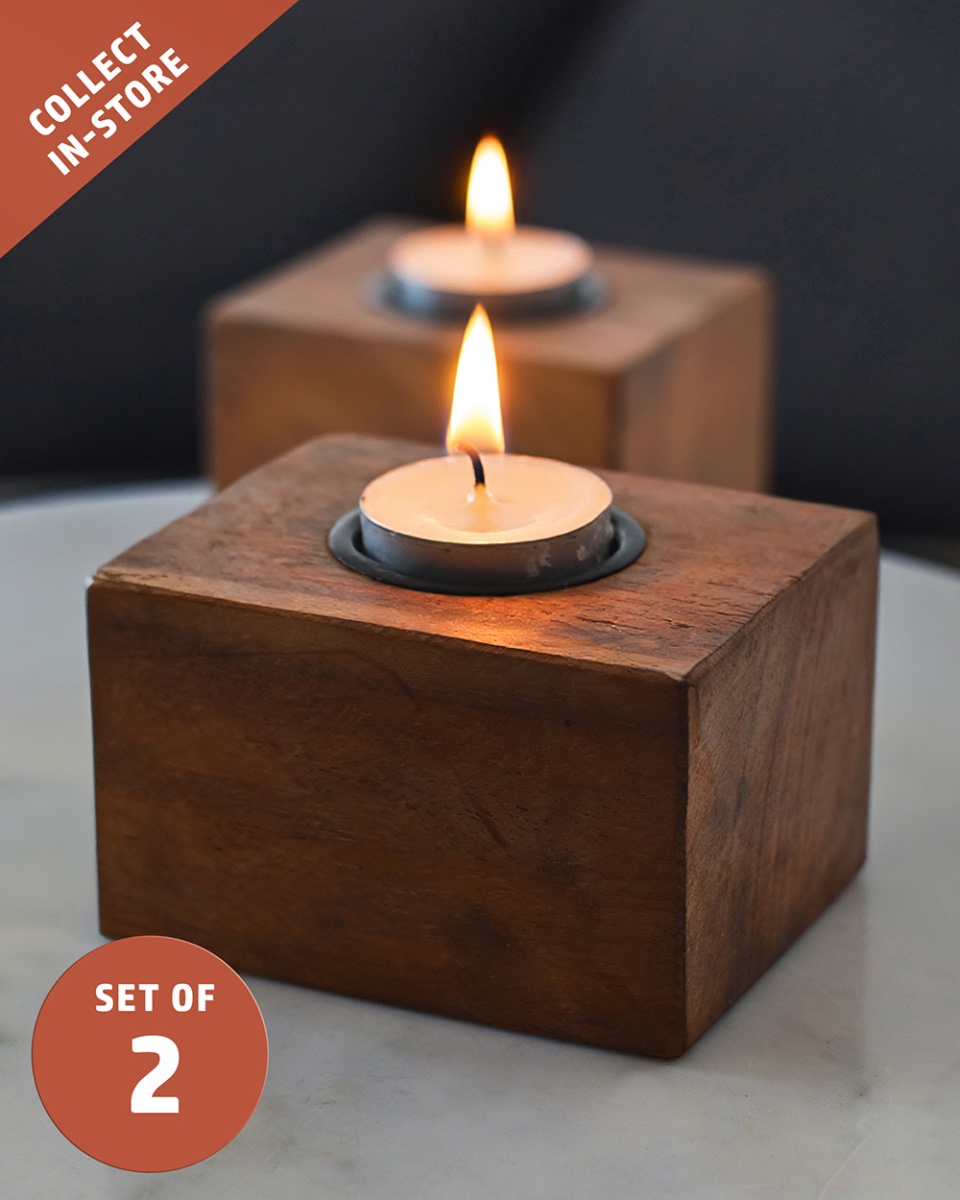 Set Of Two Recycled Hardwood Tealigh…