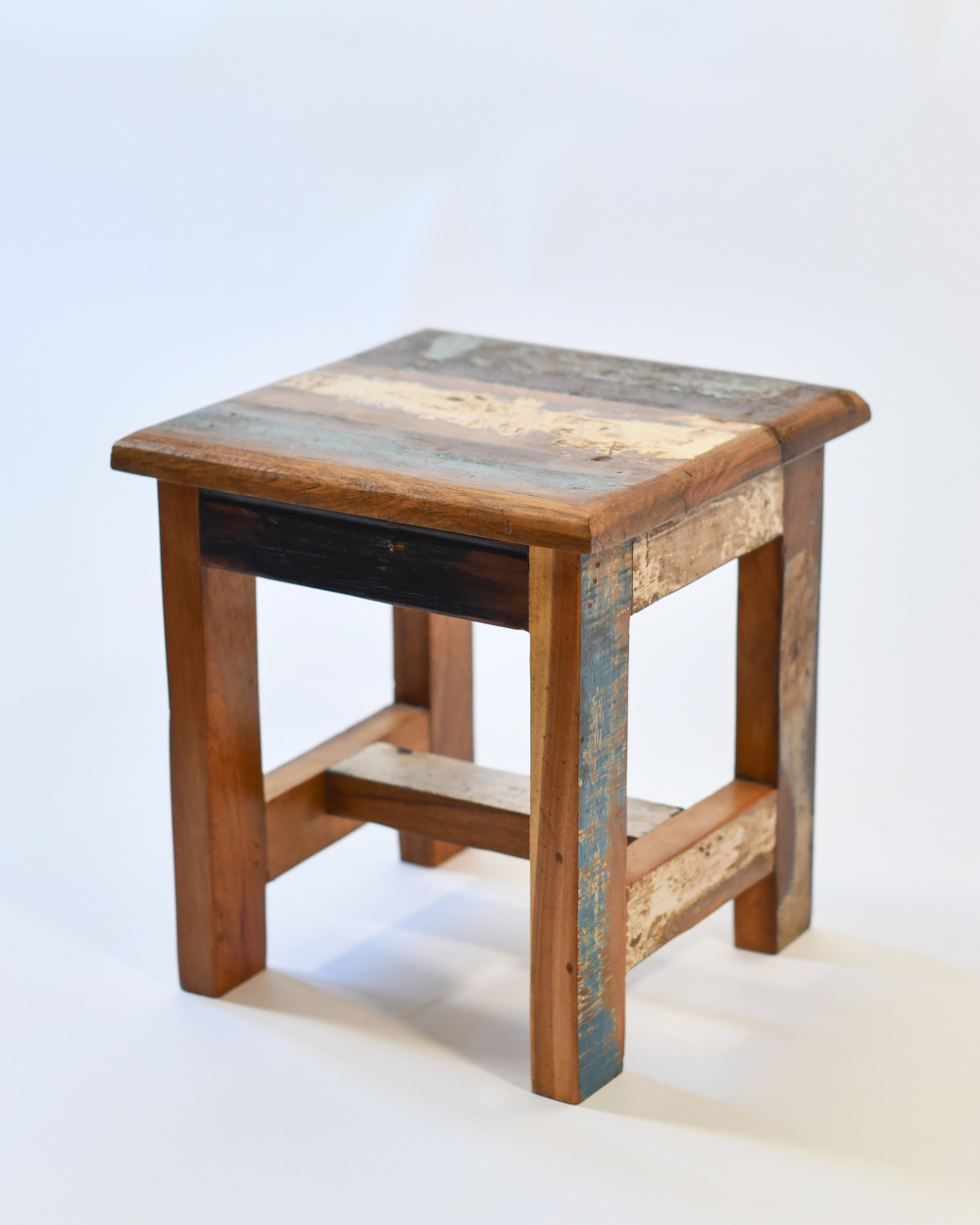 Traditional Recycled Wooden Stool - 30cm