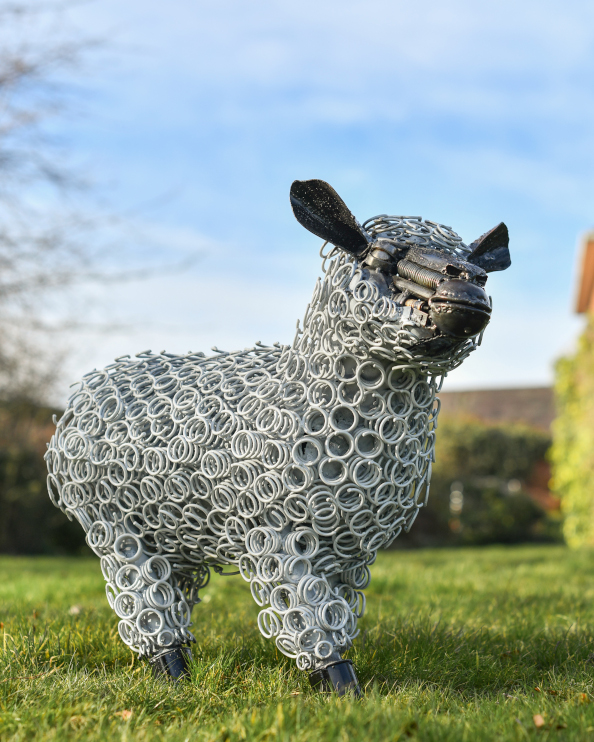 White Sheep Bed Spring Garden Sculpture