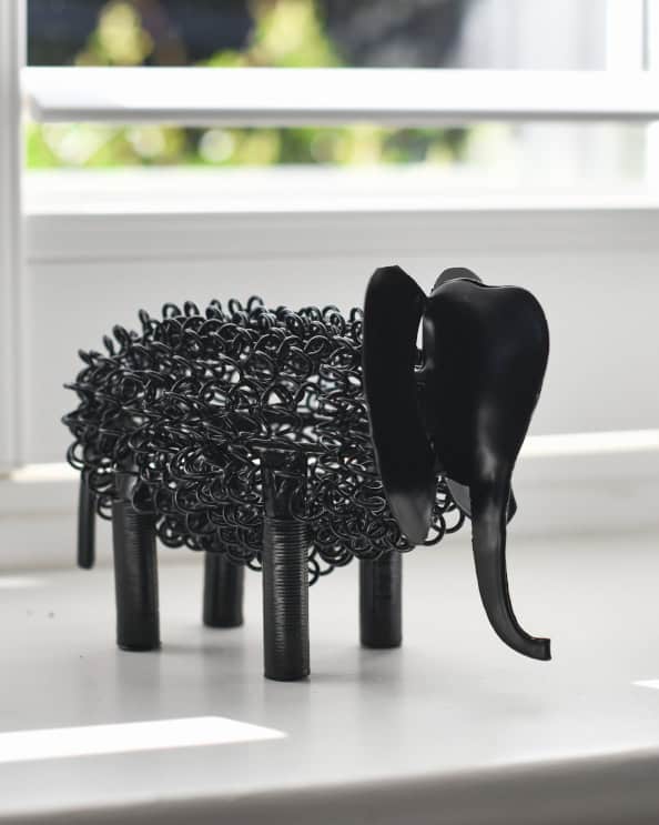 'Zuri' The Colourful Elephant Scrap Metal Art Sculpture - Black