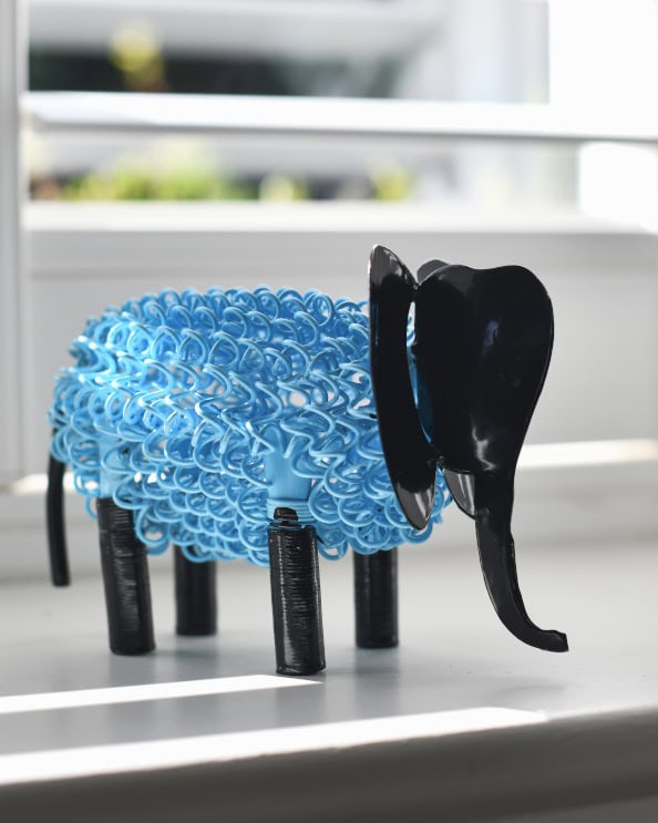 'Zuri' The Colourful Elephant Scrap Metal Art Sculpture - Blue