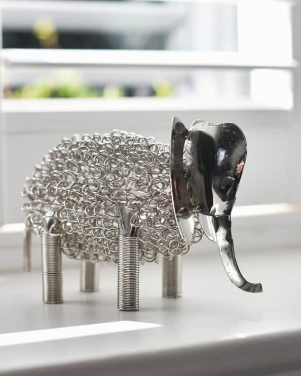 'Zuri' The Colourful Elephant Scrap Metal Art Sculpture - Silver