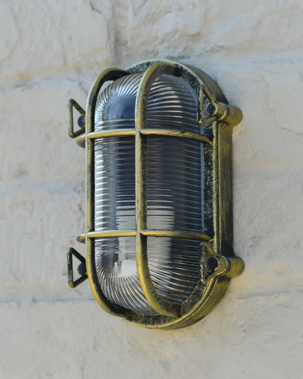 Brushed Brass 'Caspian' Oval Nautical Bulkhead Wall Light - 20cm