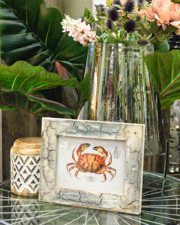 'Crimson Claws' Recycled Wooden Framed Crab Artwork - 26 x 21cm