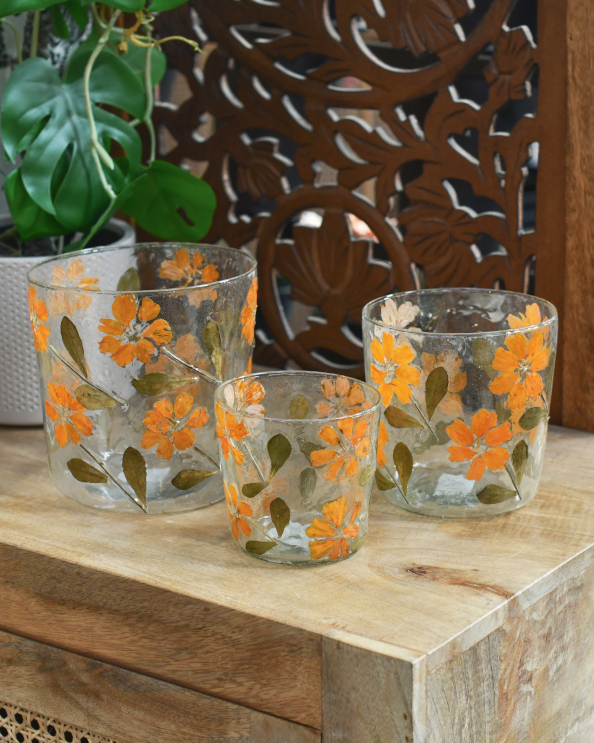 Hand Painted Floral Glass Mosaic Jar - Three Sizes