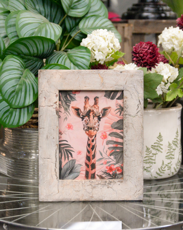 'The Gentle Giant' Recycled Wooden Framed Giraffe Artwork - 26 x 21cm