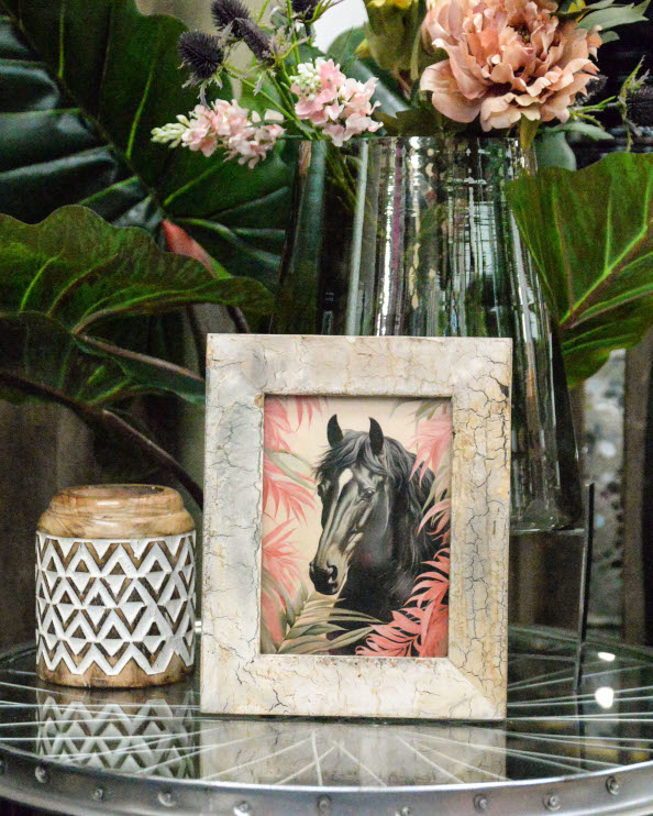 'The Majestic Stallion' Recycled Wooden Framed Horse Artwork - 26 x 21cm