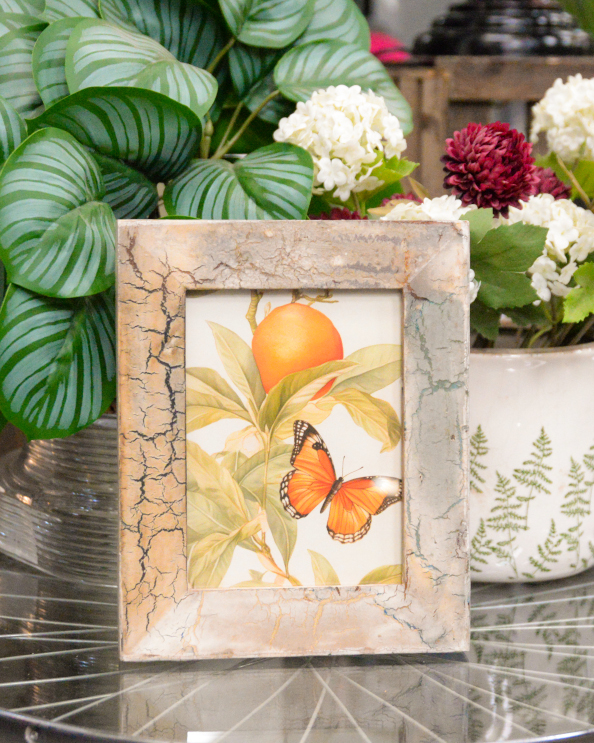 'The Orchard Breeze' Recycled Wooden Framed Butterfly Artwork - 26 x 21cm