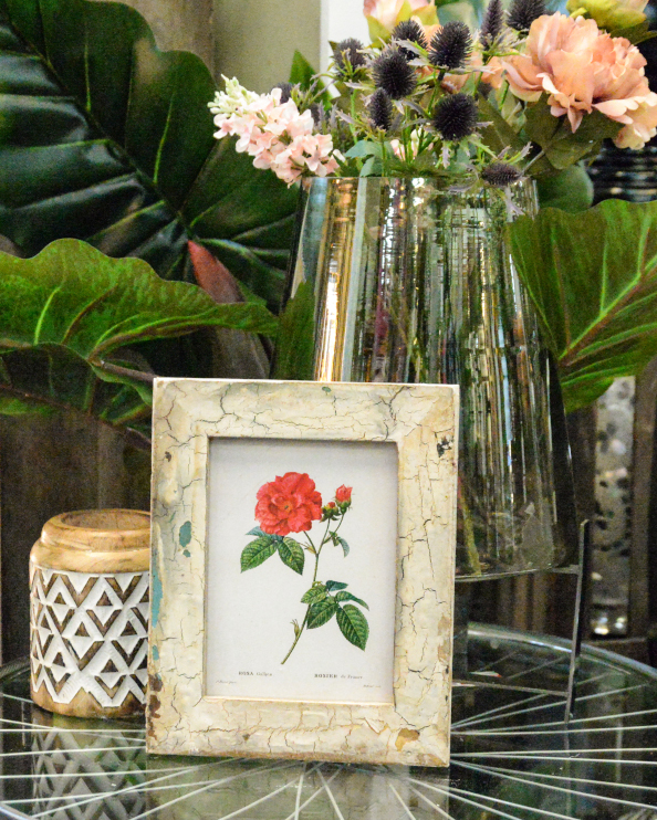 'The Red Rose' Recycled Wooden Framed Artwork - 26 x 21cm