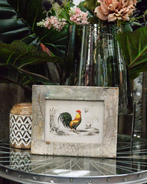 'The Rustic Awakening' Recycled Wooden Framed Rooster Artwork - 26 x 21cm