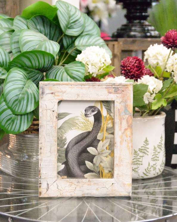 'The Silent Serpent' Recycled Wooden Framed Snake Artwork - 26 x 21cm