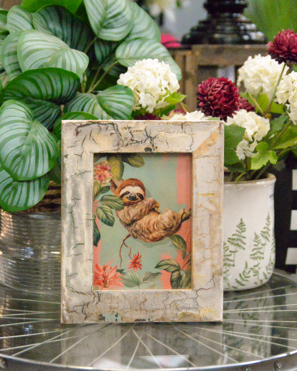 'The Tropical Slumber' Recycled Wooden Framed Sloth Artwork - 26 x 21cm