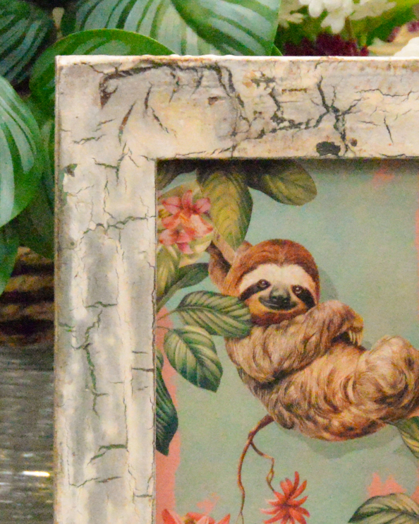 Close Up Of 'The Tropical Slumber' Recycled Wooden Framed Artwork