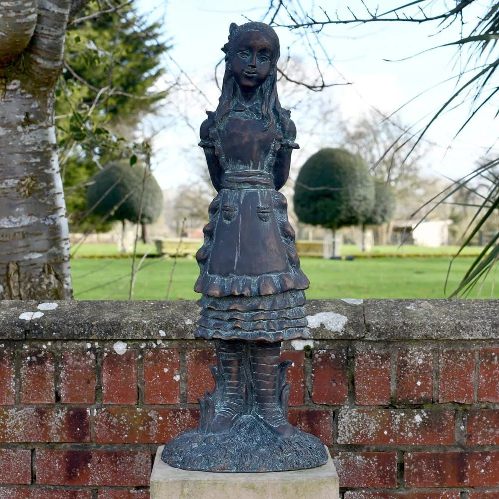 Antique Copper Cast Aluminium Garden Sculpture - Whimsical Alice