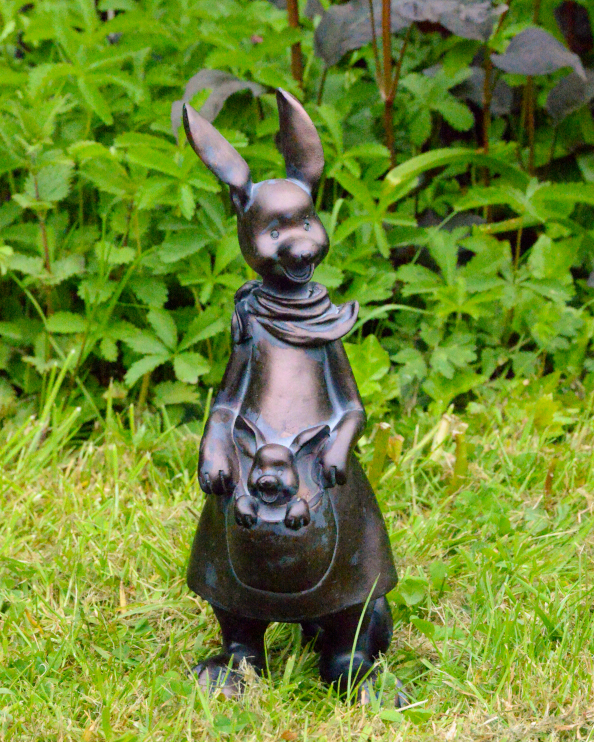 Bronze & Verdigris Composite Garden Sculpture - Kangaroo With Baby
