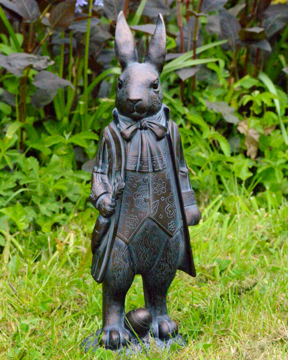 Bronze & Verdigris Composite Garden Sculpture - The Victorian Rabbit