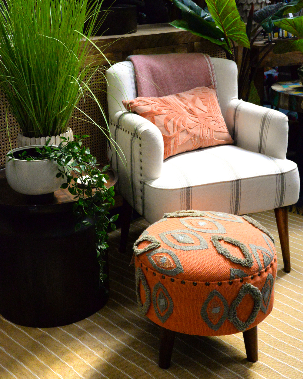Fabric & Wood Upholstered Footstool - Citrus