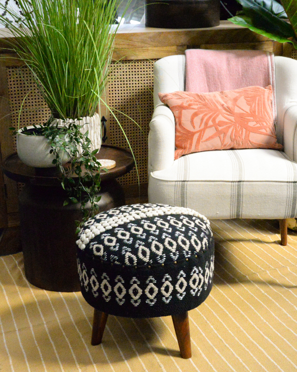 Fabric & Wood Upholstered Footstool - Sedona