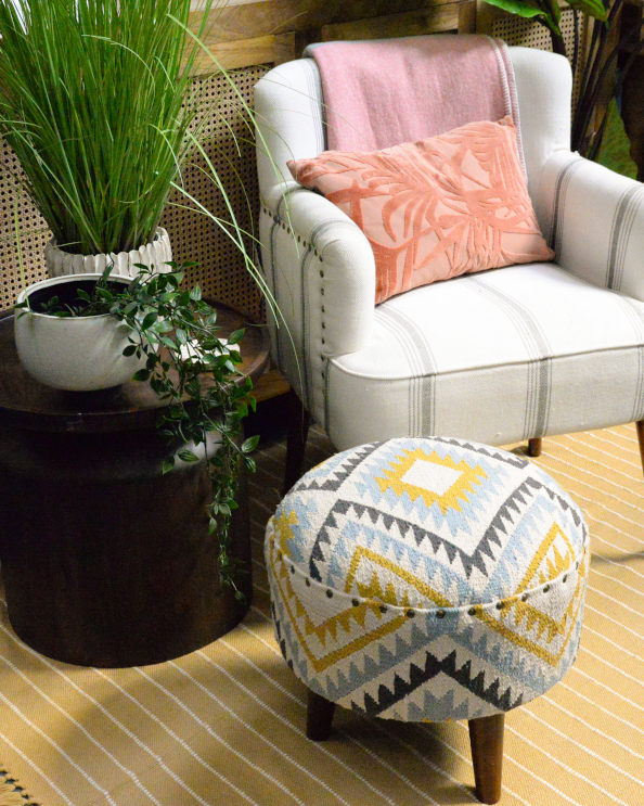 Fabric & Wood Upholstered Footstool - The Desert Sky