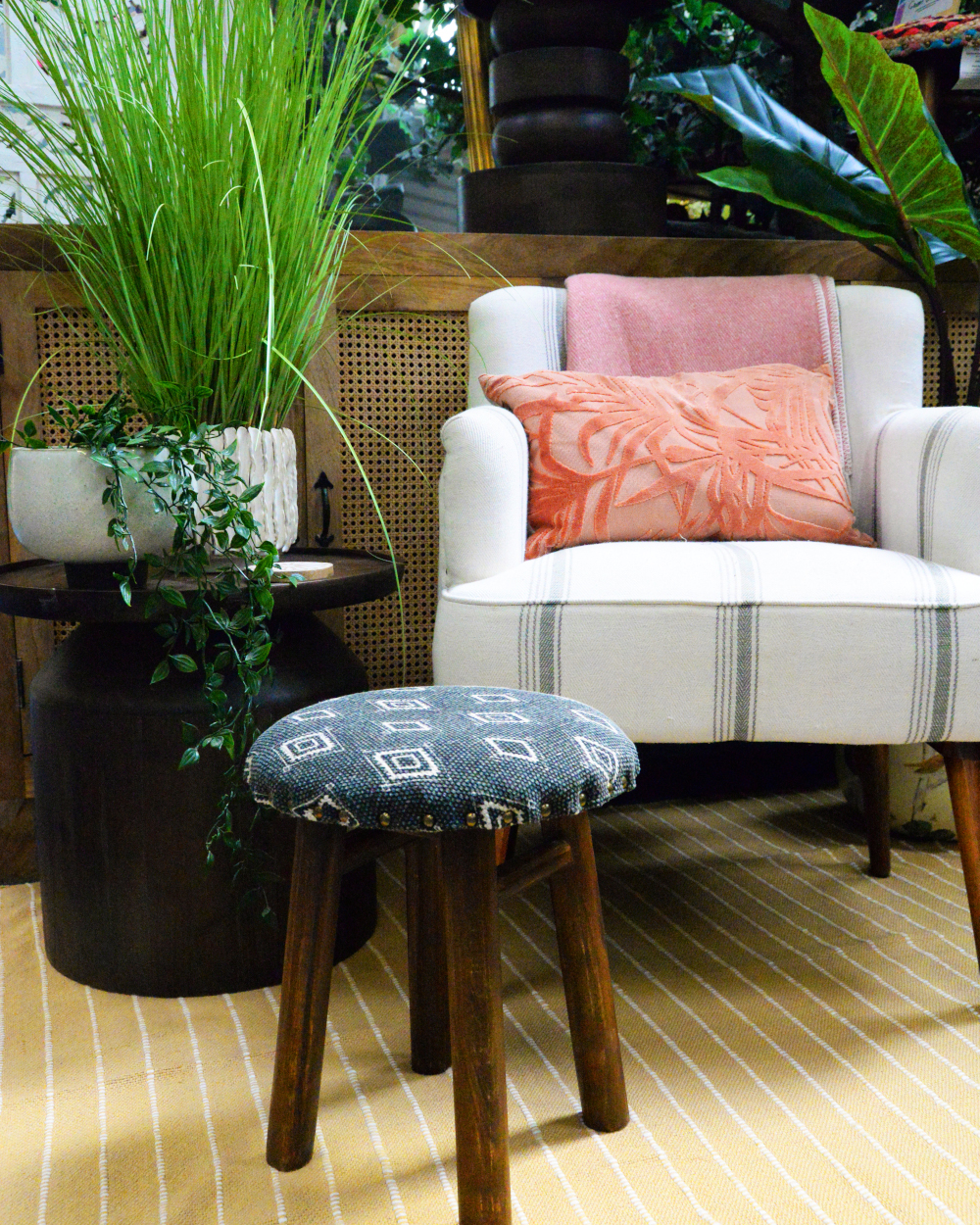 Fabric & Wood Upholstered Stool - The Nook