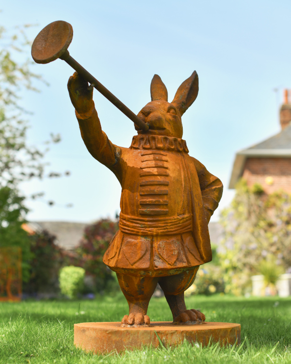 Rustic Cast Iron Rabbit Garden Sculpture - The Rabbit From Wonderland