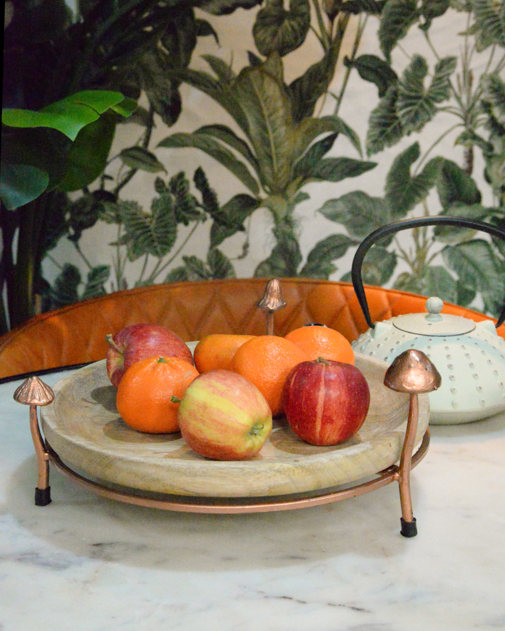 Mango Wood & Metal Copper Toadstool Tray - 30cm