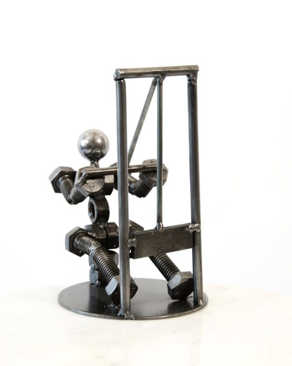 Lat Pulldown Natural Finish Scrap Metal Art Sculpture - 18cm