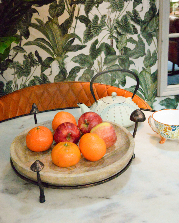 Mango Wood & Metal Bronze Toadstool Tray - 30cm