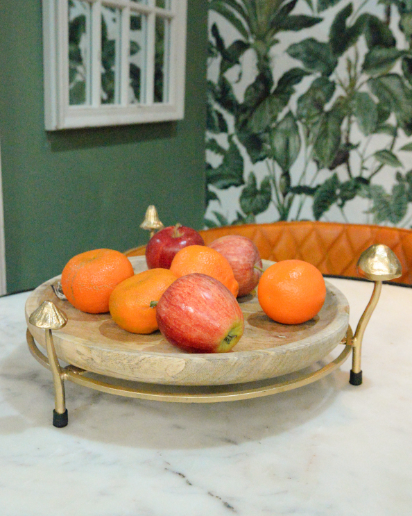 Mango Wood & Metal Gold Toadstool Tray - 30cm