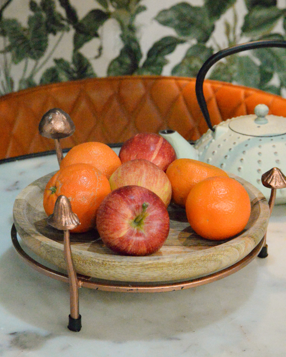 Mango Wood & Metal Copper Toadstool Tray - 25cm