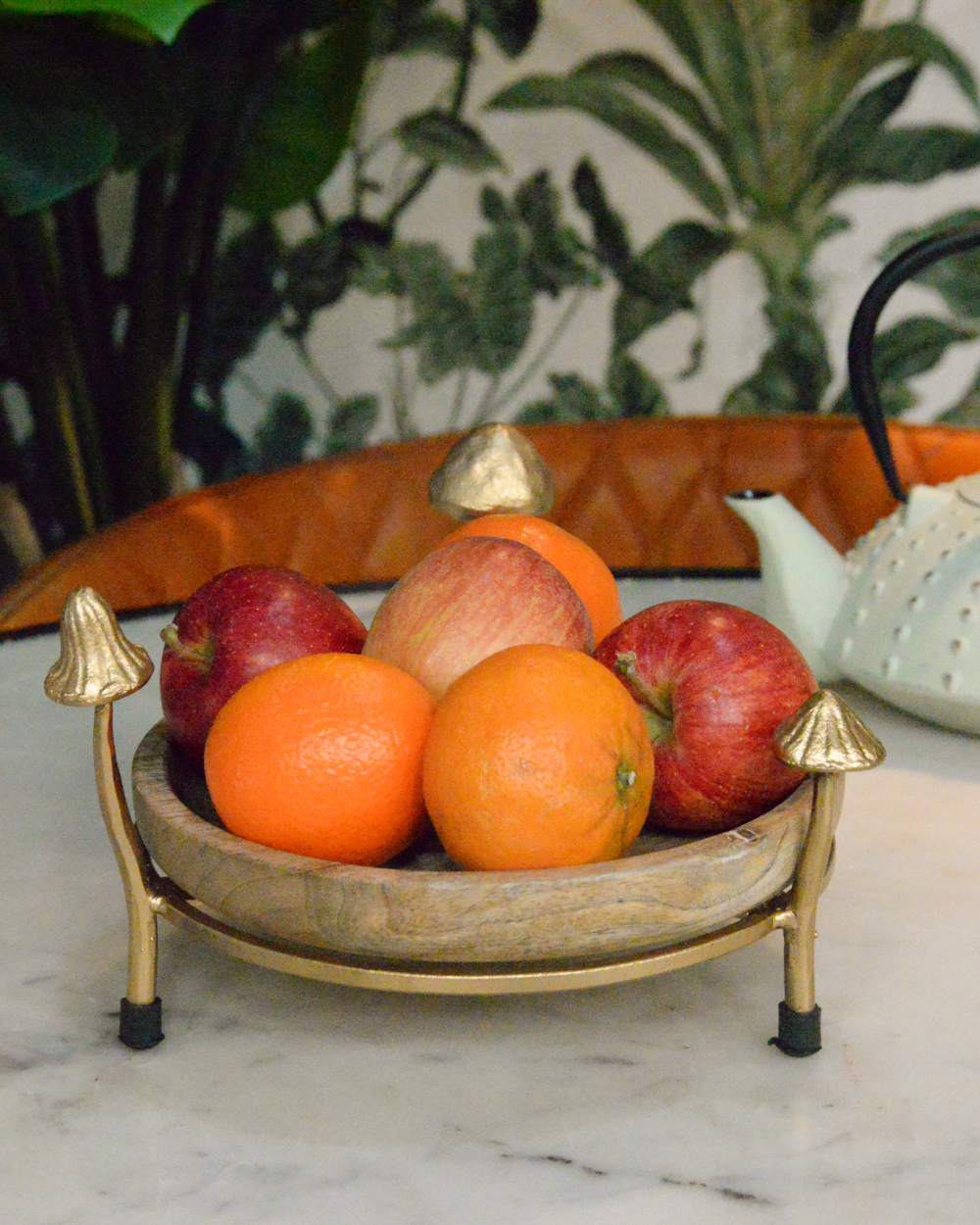 Mango Wood & Metal Gold Toadstool Tray - 20cm