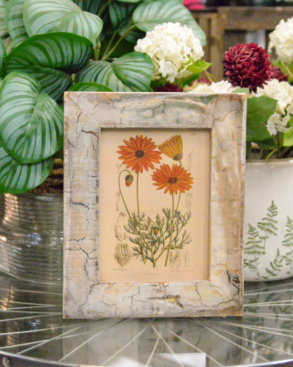'Sunny Blooms' Recycled Wooden Framed Orange Daisy Artwork - 26 x 21cm