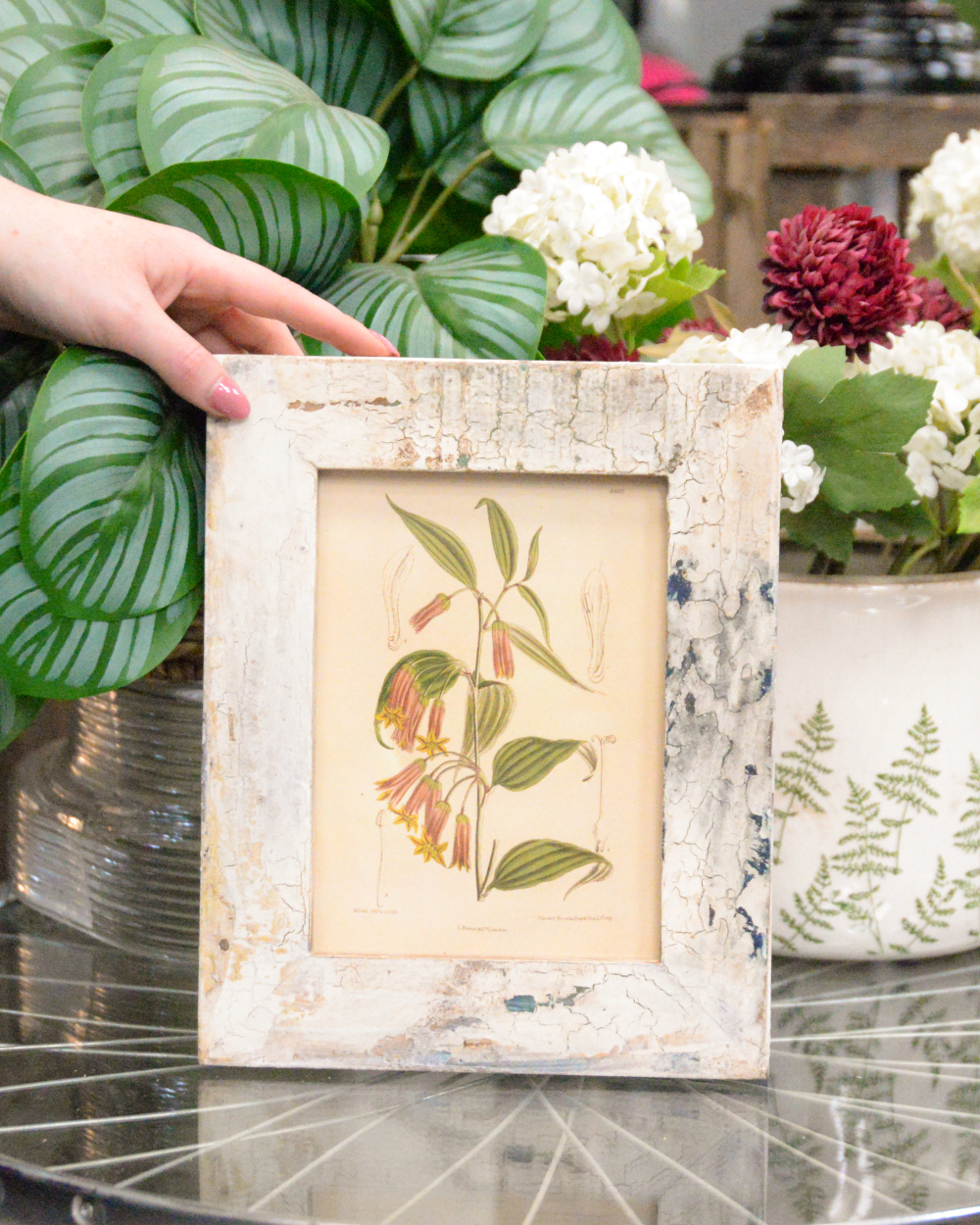 'The Botanical Bells' Recycled Wooden Framed Floral Artwork Scale