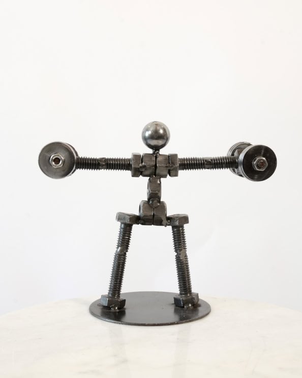Weight Lifter Natural Finish Scrap Metal Art Sculpture - 28cm