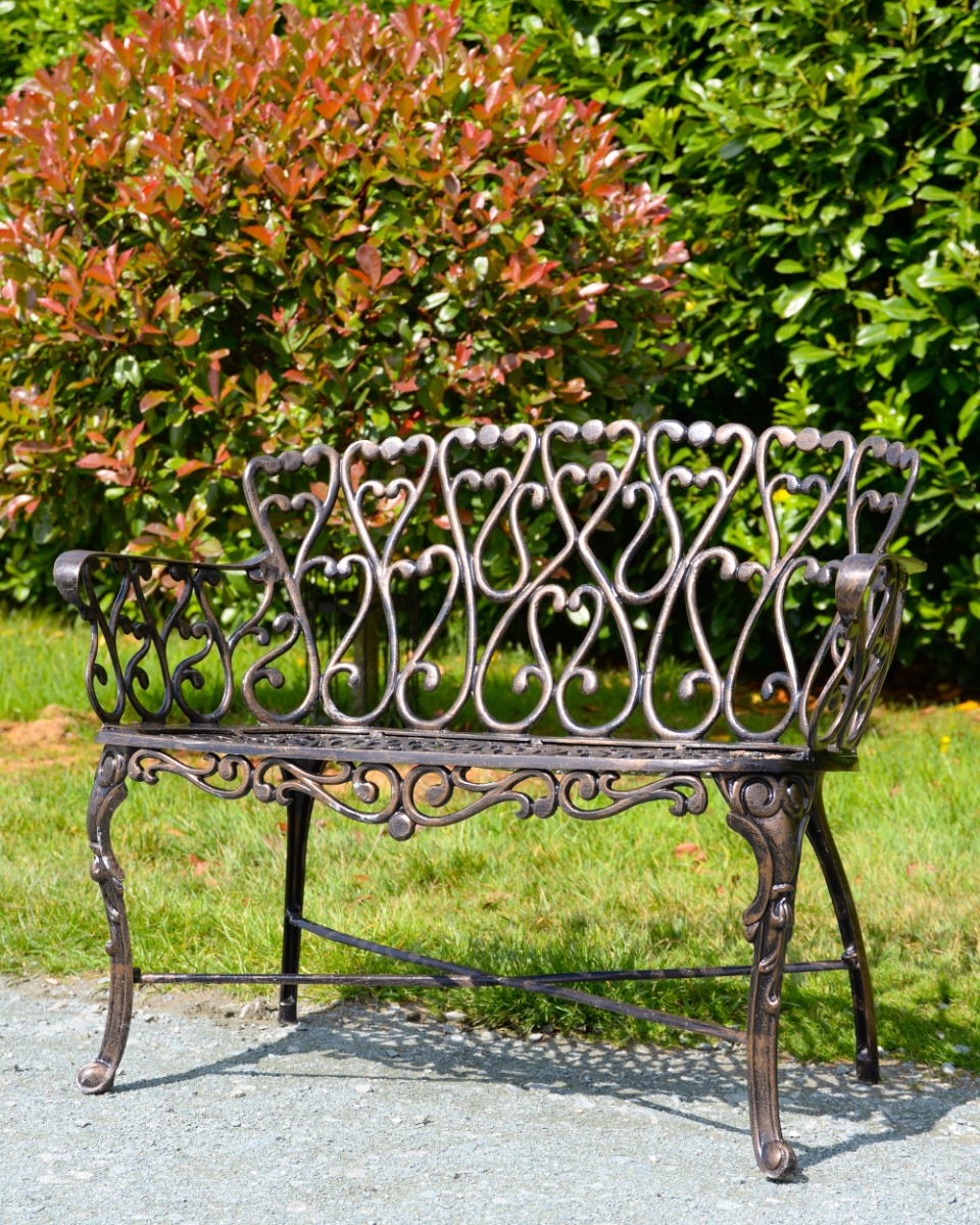 Antique Bronze Cast Aluminium 'Cuore' Garden Bench - Two Seater