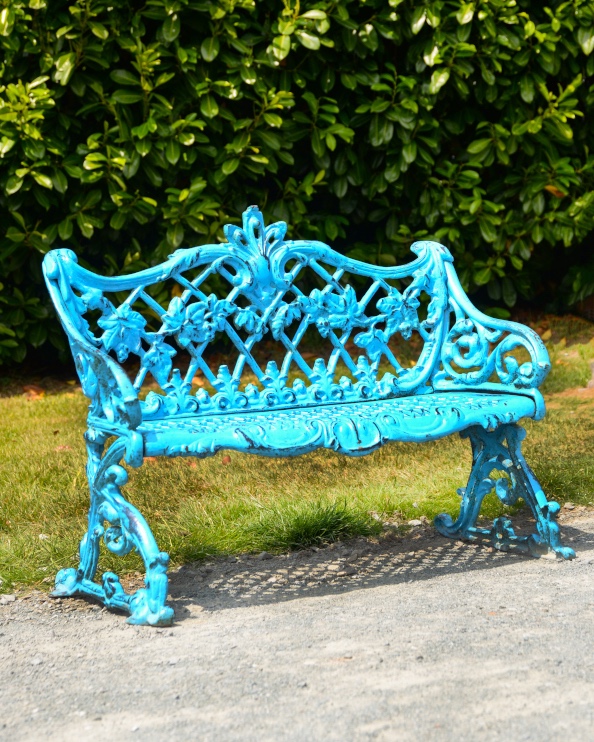 'Fieldstone' Cast Iron Two Seater Garden Bench - Rustic Blue
