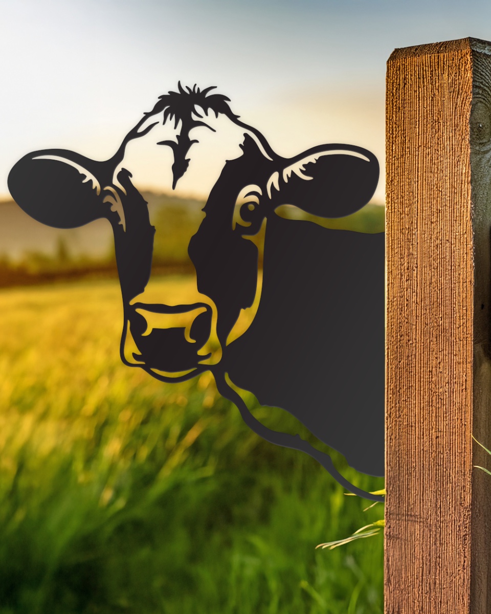 Steel Peeking Cow Silhouette - Black