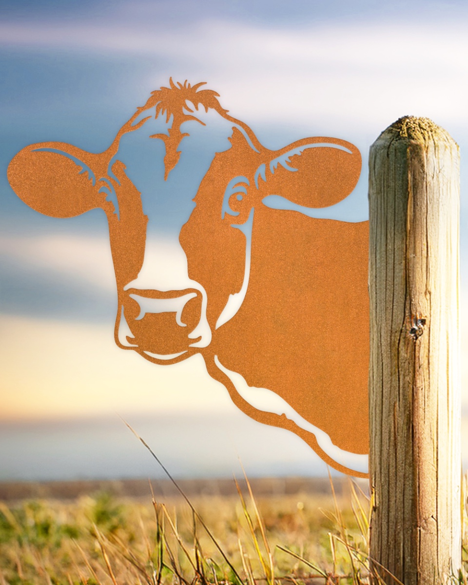 Steel Peeking Cow Silhouette - Rusti…