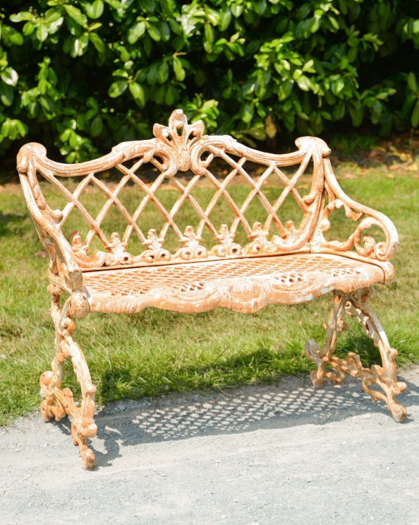 Victorian Cast Iron Antique Cream Garden Bench