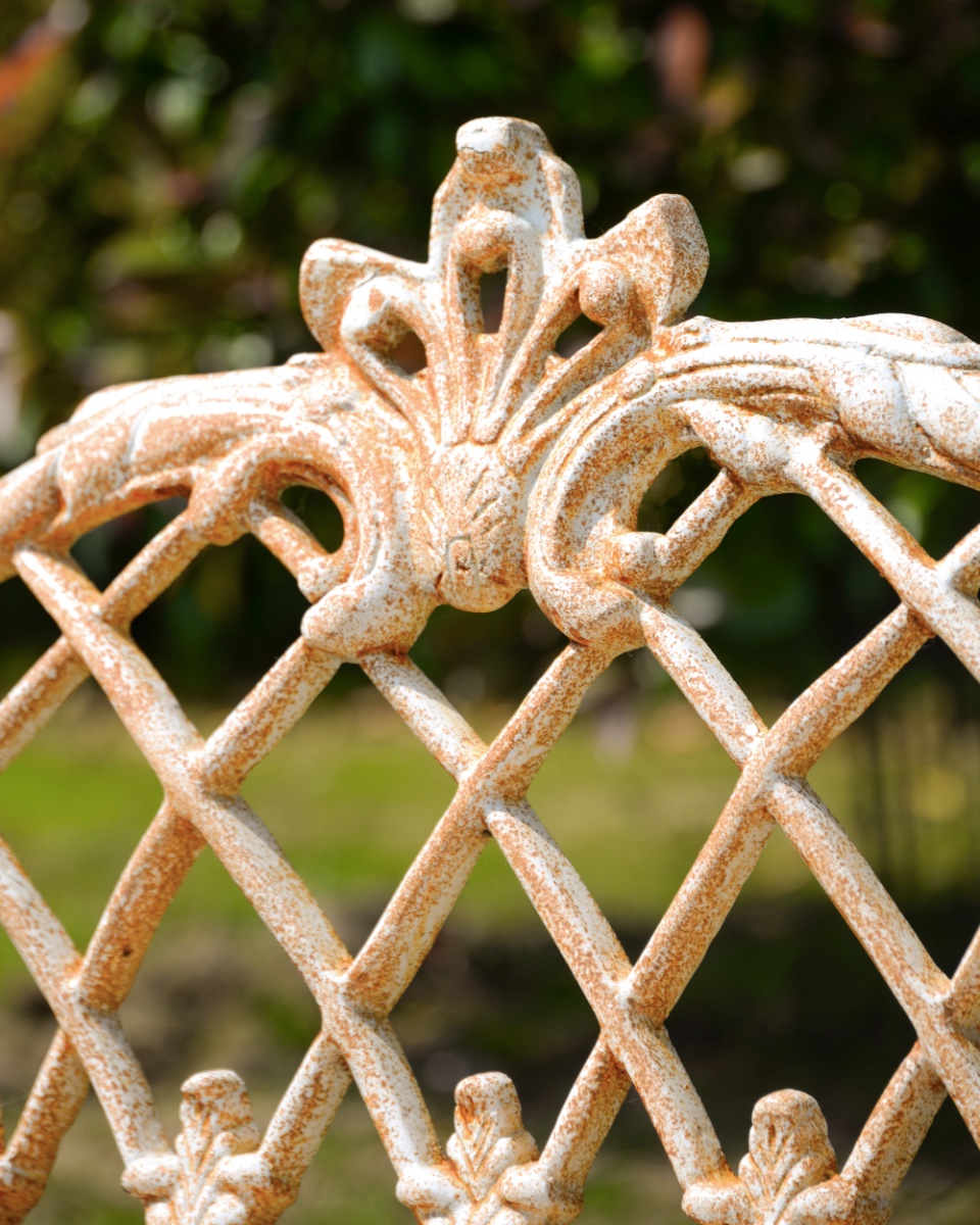 Close Up Of The Victorian Antique Cream Garden Bench - Two Seater