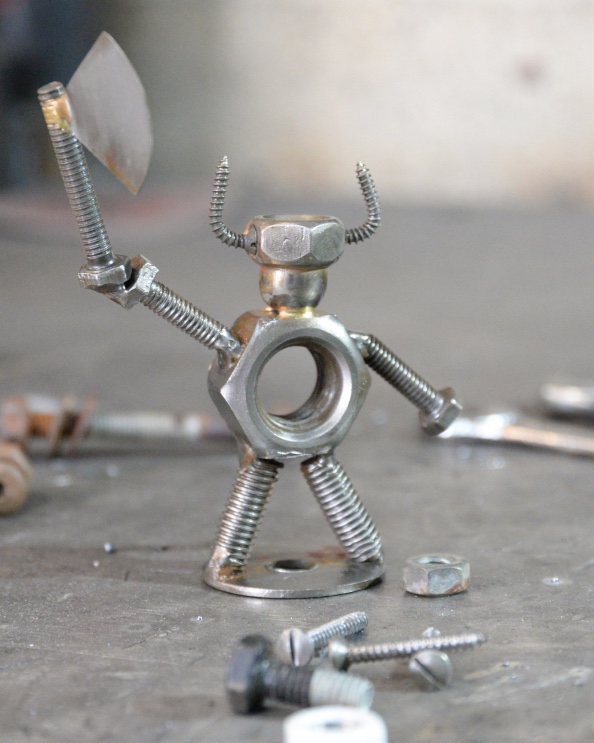 Axe-Wielding Viking Berserker Scrap Metal Art Sculpture - 12cm